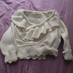 White Ruffled Women's Sweater